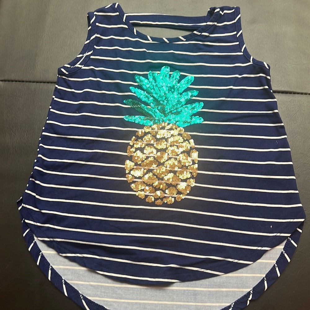 Btween sequin pineapple tank. Navy w white stripes